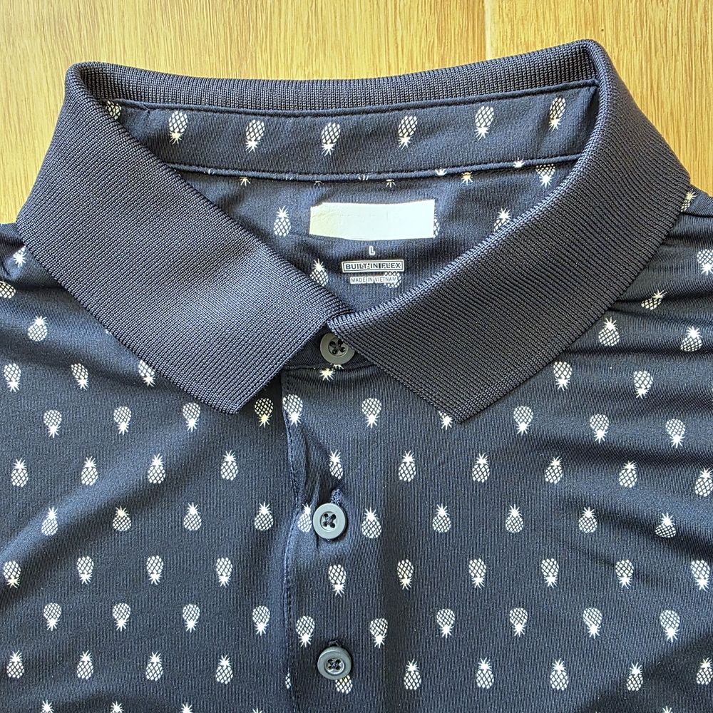 NWT Men's Navy Blue Pineapple Patterned Polo Shirt In L